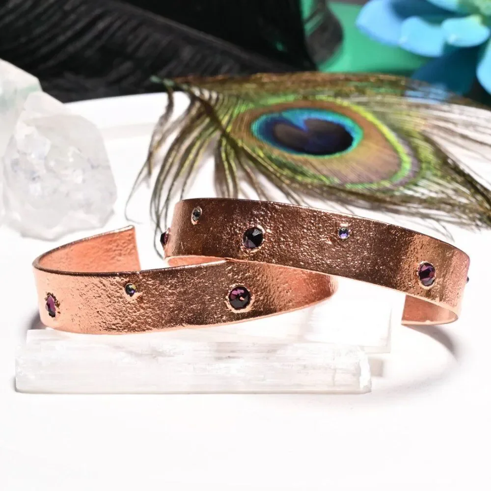 Purple Swarovski Crystal Copper Cuff Bracelet